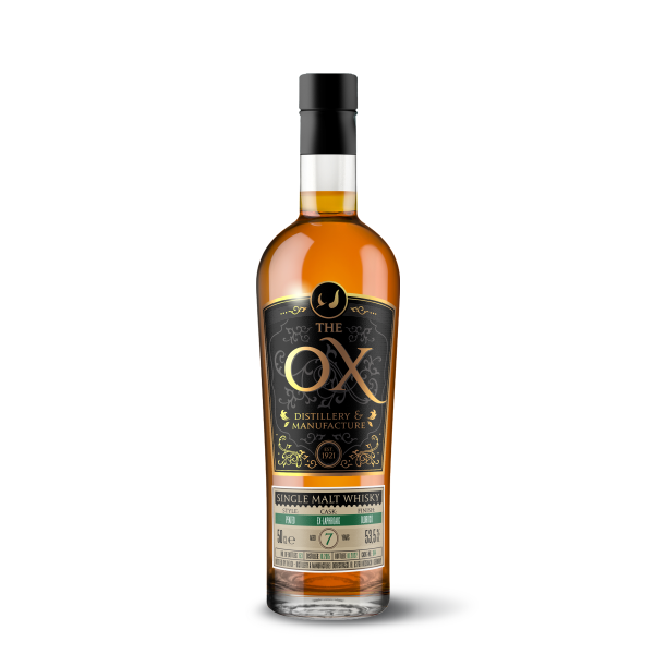 The Ox Single Malt Whisky Peated cask strength 7 y Ex- Laphroaig (5y) First-Fill Oloroso (2y) 53,5 % Vol.0,5l